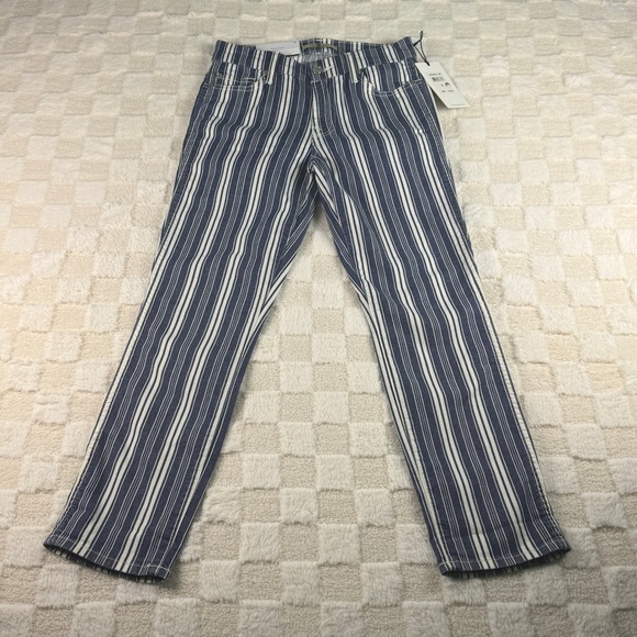 7 For All Mankind Denim - For‎ All Mankind Striped Jeans Women's Size 25 Blue White Wide Leg Pants NWT